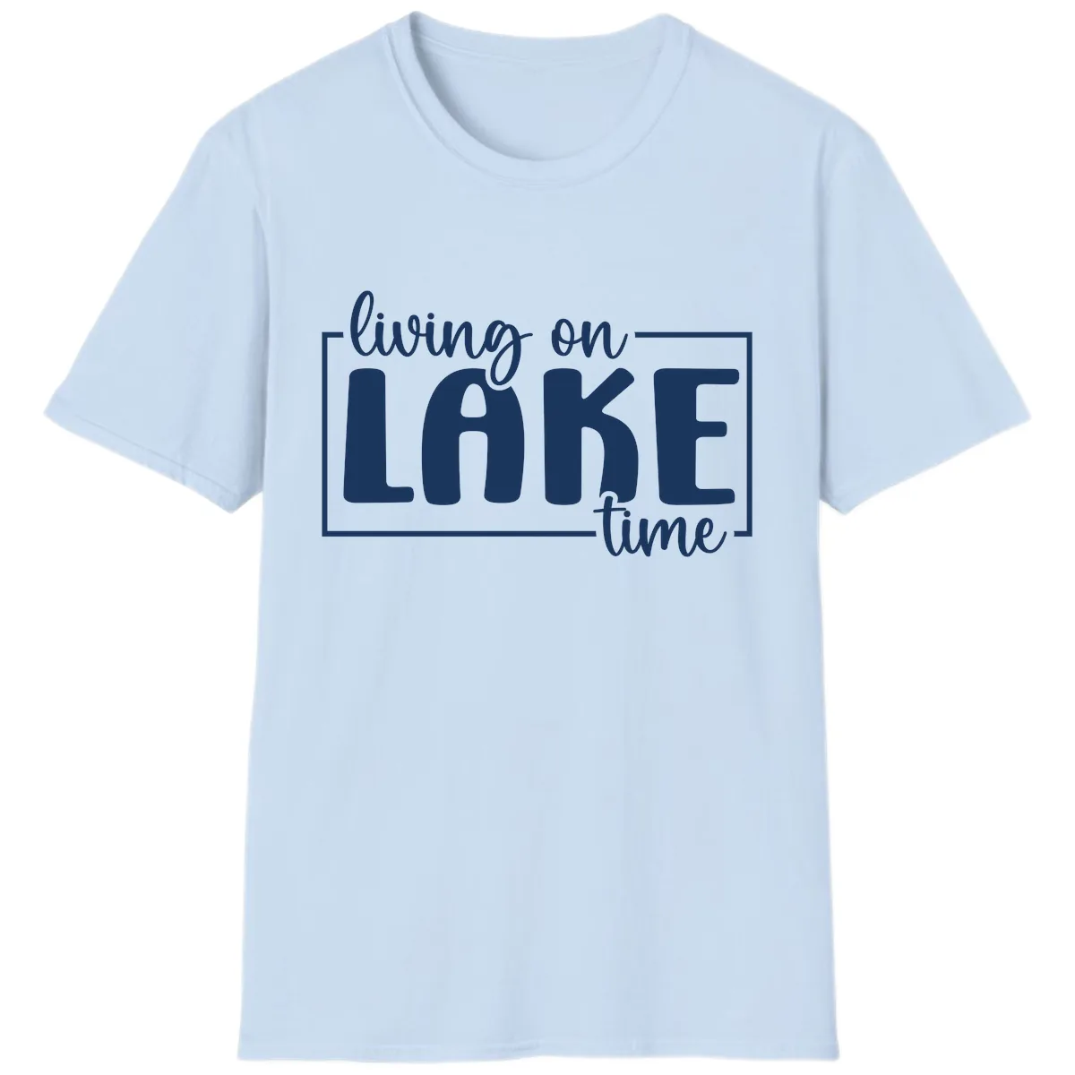 Living On Lake Time Typography T-Shirt in Light Blue