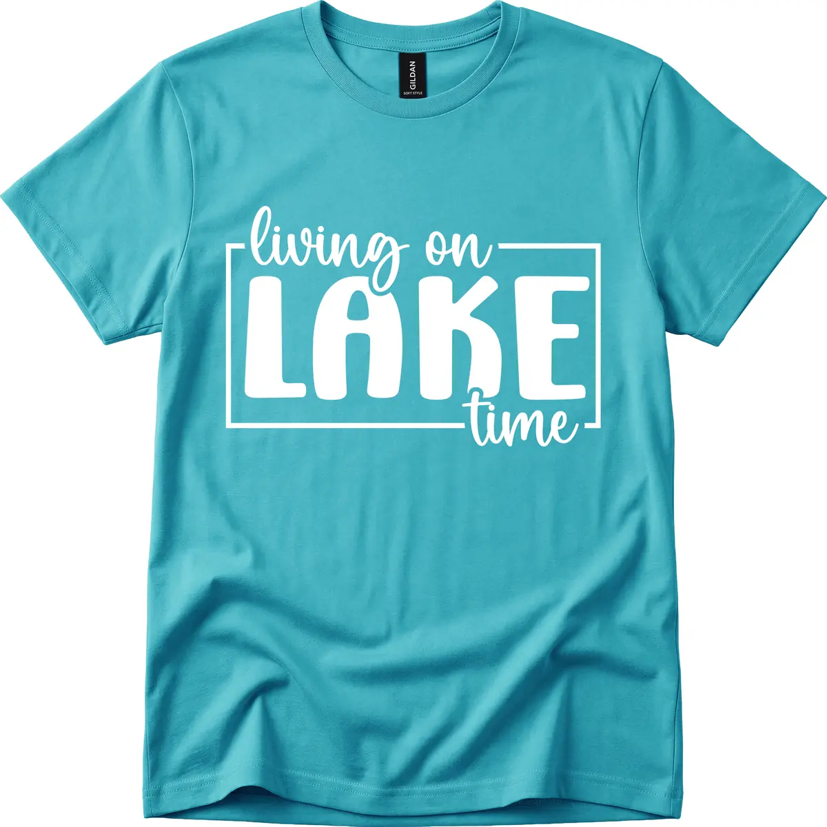 Living On Lake Time Typography T-Shirt in Tropical Blue