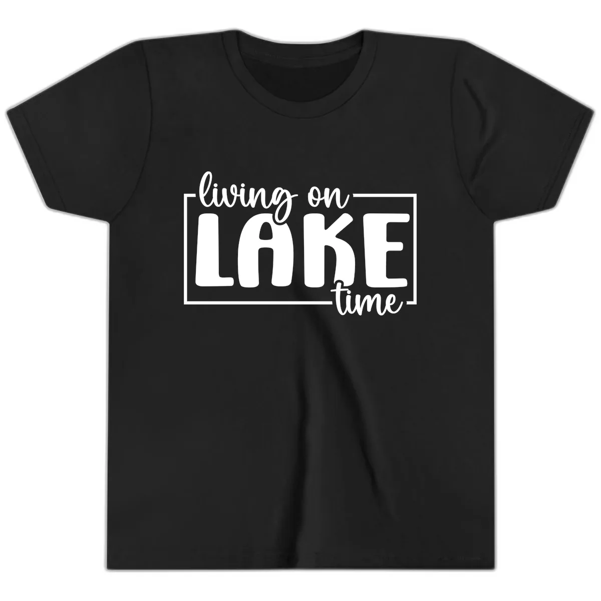 Living On Lake Time Typography Youth T-Shirt in Black