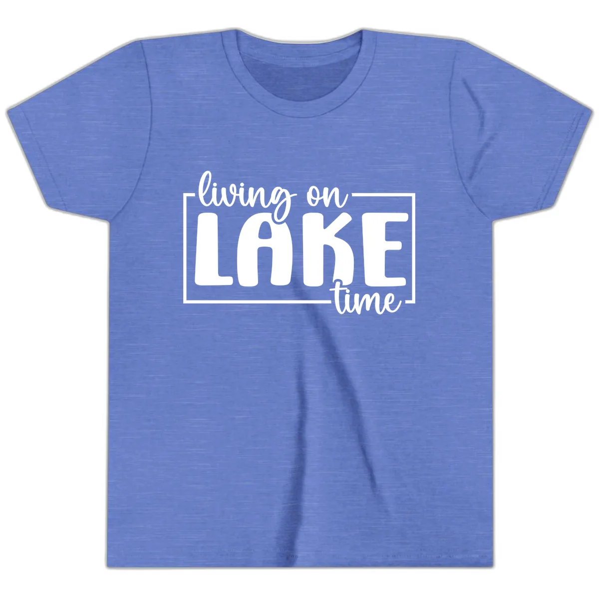 Living On Lake Time Typography Youth T-Shirt in Heather Columbia Blue