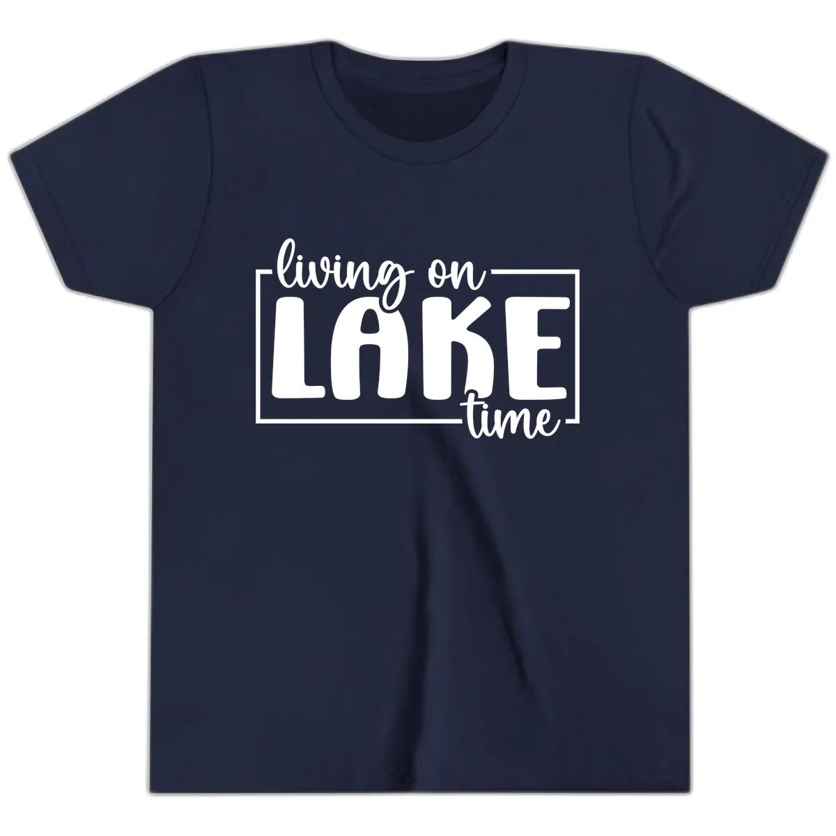 Living On Lake Time Typography Youth T-Shirt in Navy