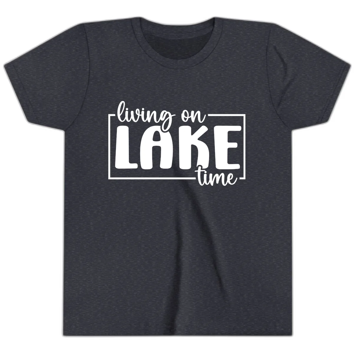 Living On Lake Time Typography Youth T-Shirt in Heather Navy