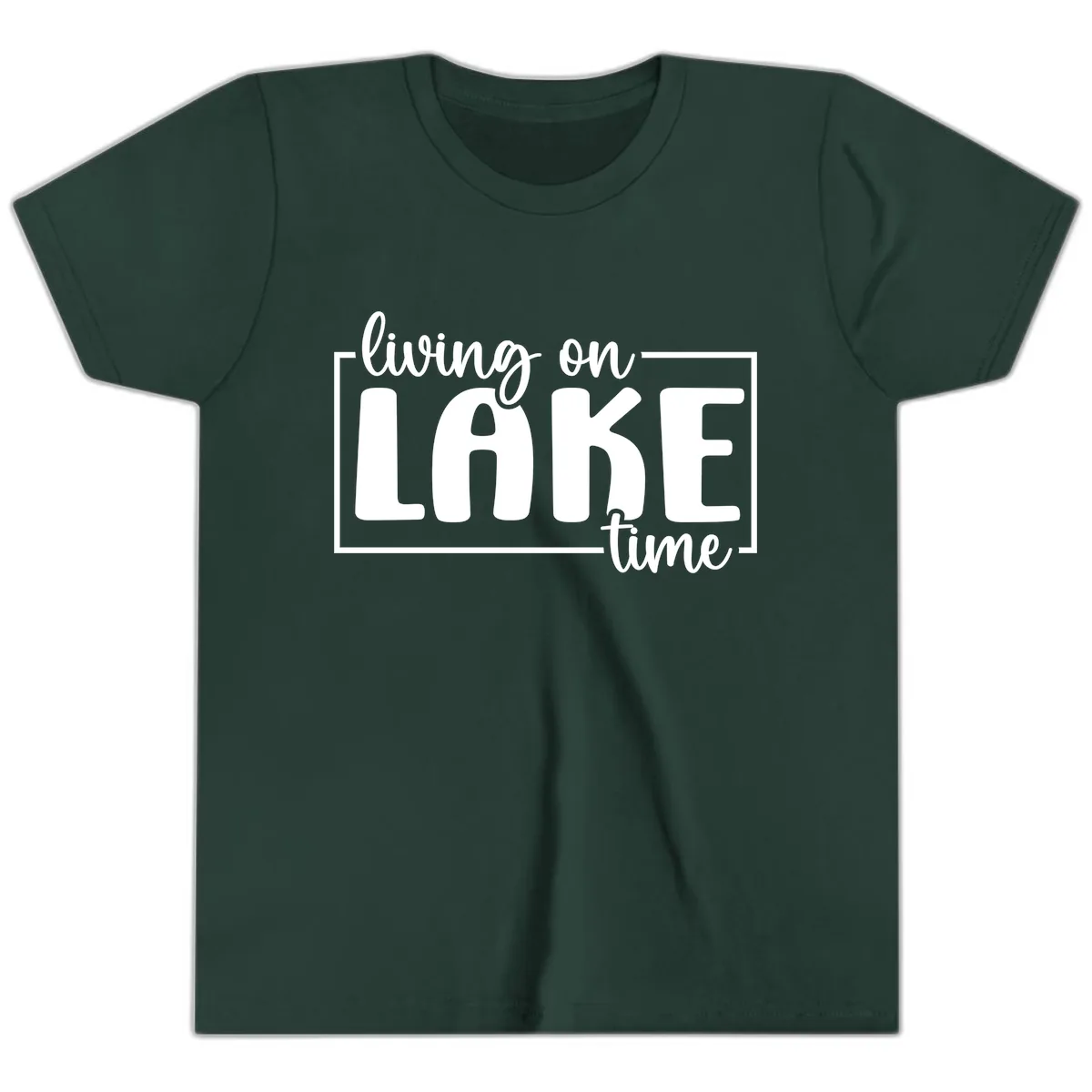 Living On Lake Time Typography Youth T-Shirt in Forest