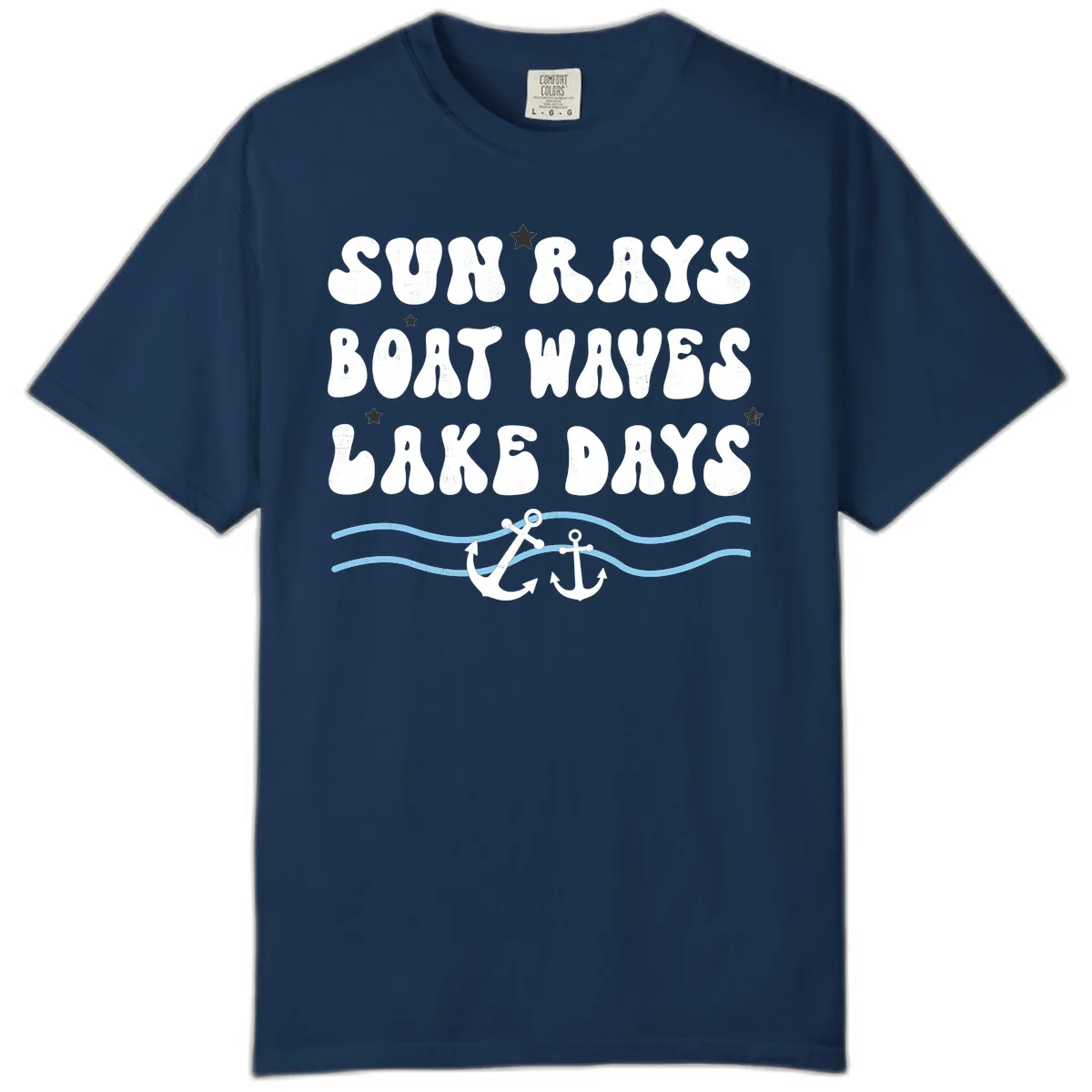 Sun Rays Boat Waves Lake Days Comfort Color in Navy