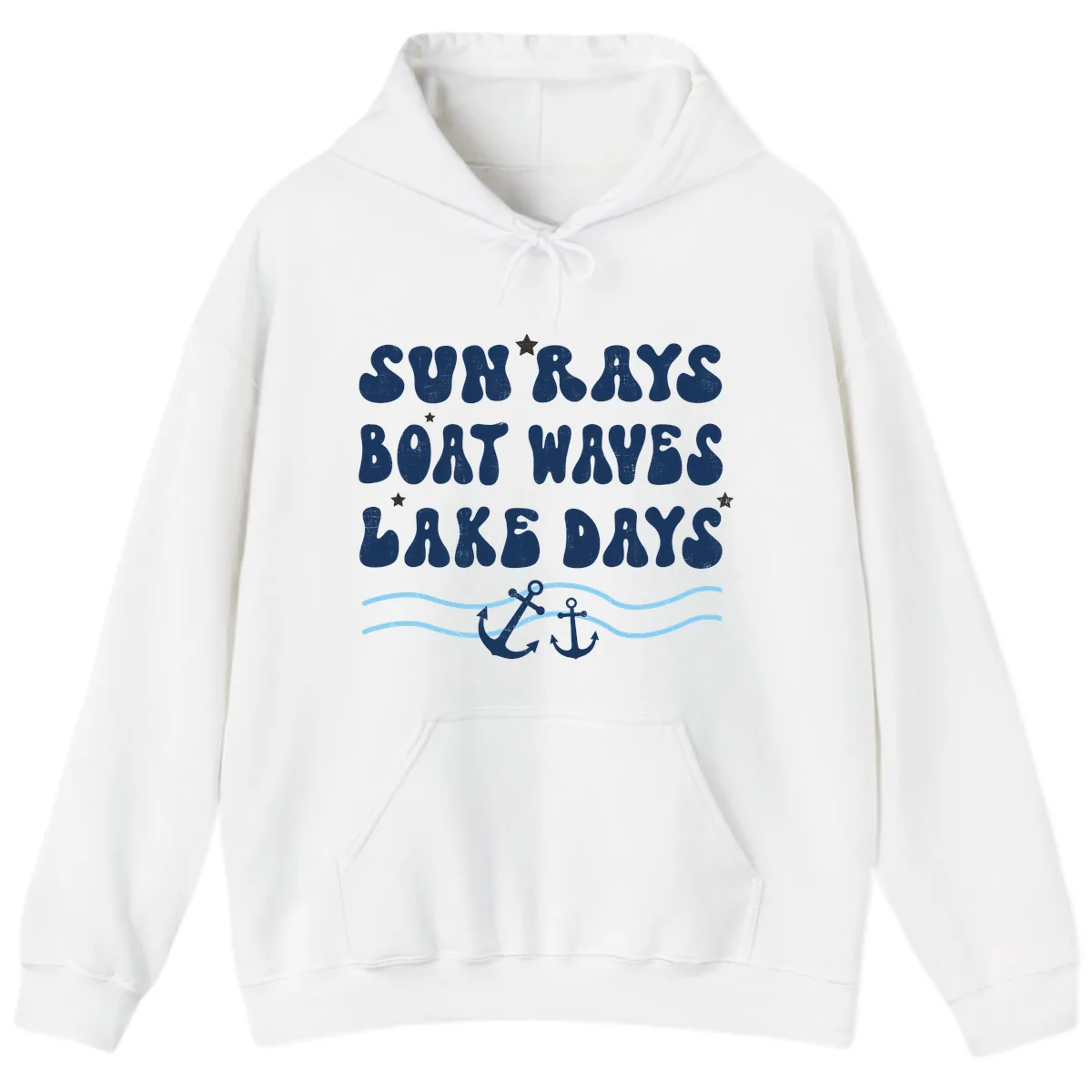 Sun Rays Boat Waves Lake Days Hoodie in White