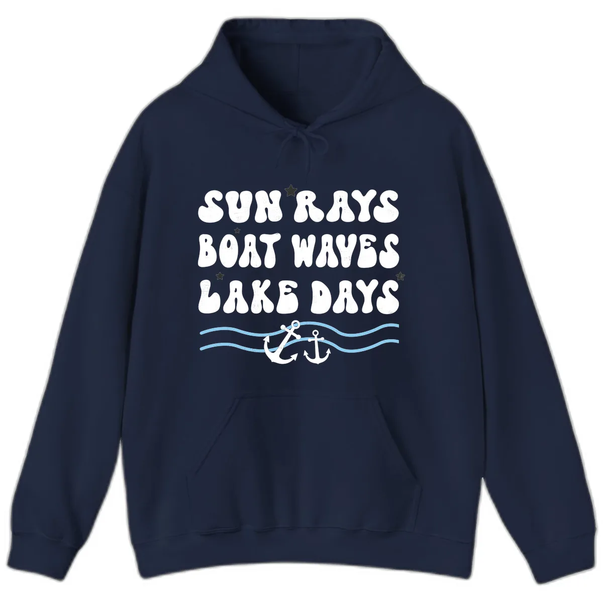 Sun Rays Boat Waves Lake Days Hoodie in Navy