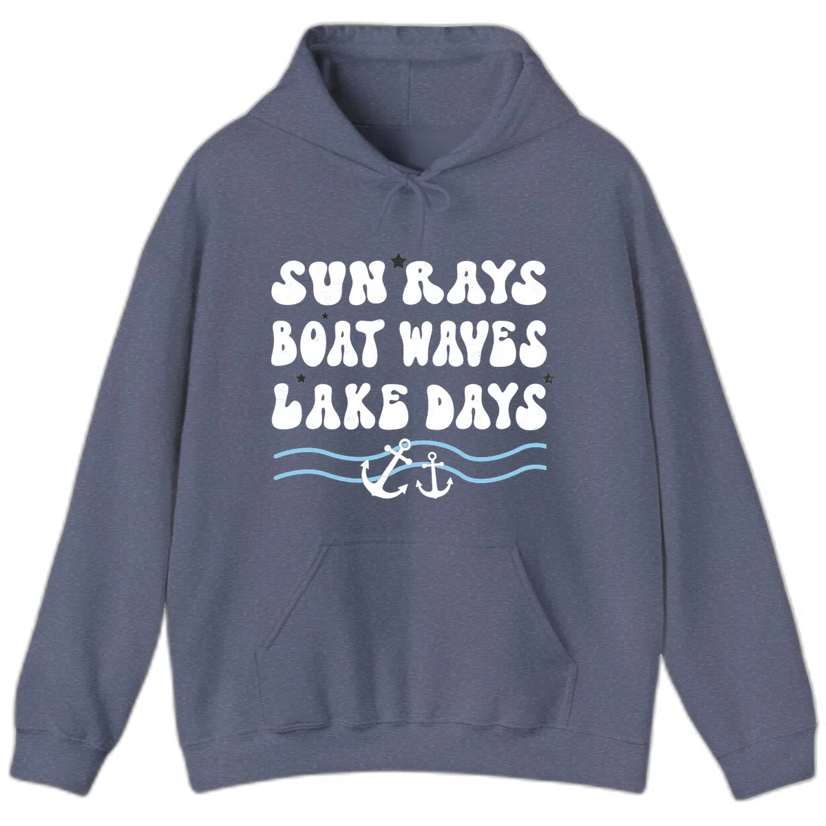Sun Rays Boat Waves Lake Days Hoodie in Heather Navy
