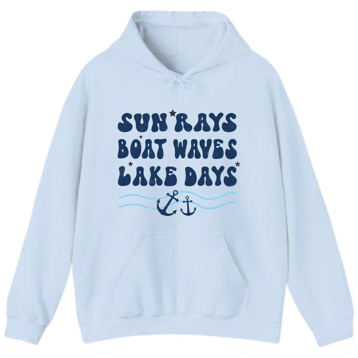 Sun Rays Boat Waves Lake Days Hoodie in Light Blue