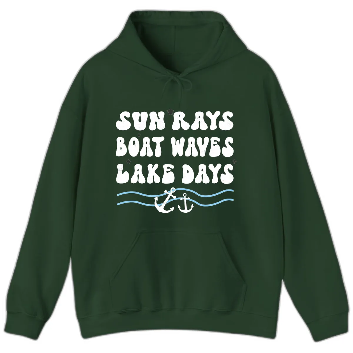 Sun Rays Boat Waves Lake Days Hoodie in Forest Green