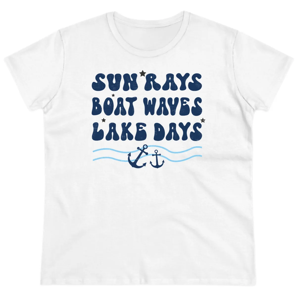 Sun Rays Boat Waves Lake Days Ladies Tee in White
