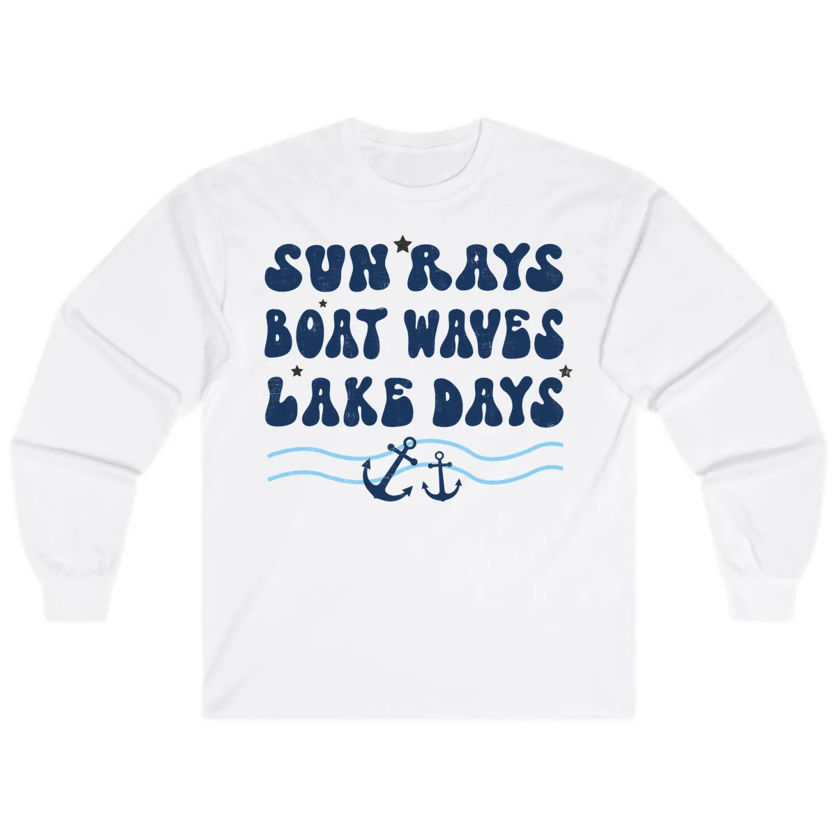 Sun Rays Boat Waves Lake Days Long Sleeve in White