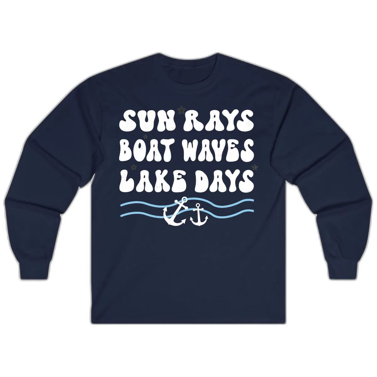 Sun Rays Boat Waves Lake Days Long Sleeve in Navy