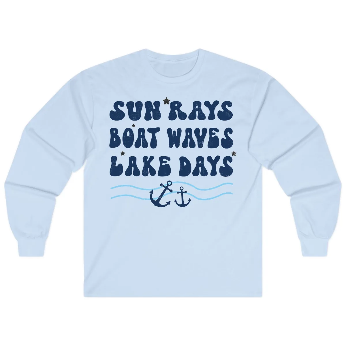 Sun Rays Boat Waves Lake Days Long Sleeve in Light Blue
