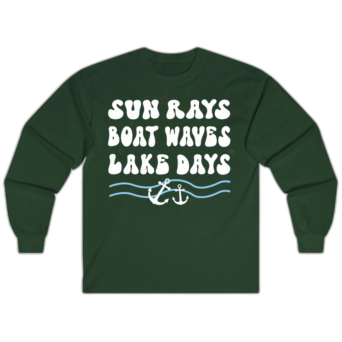 Sun Rays Boat Waves Lake Days Long Sleeve in Forest Green