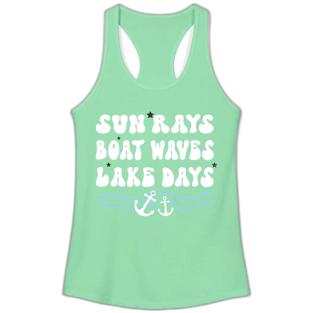 Sun Rays Boat Waves Lake Days Ladies Tank in Solid Mint