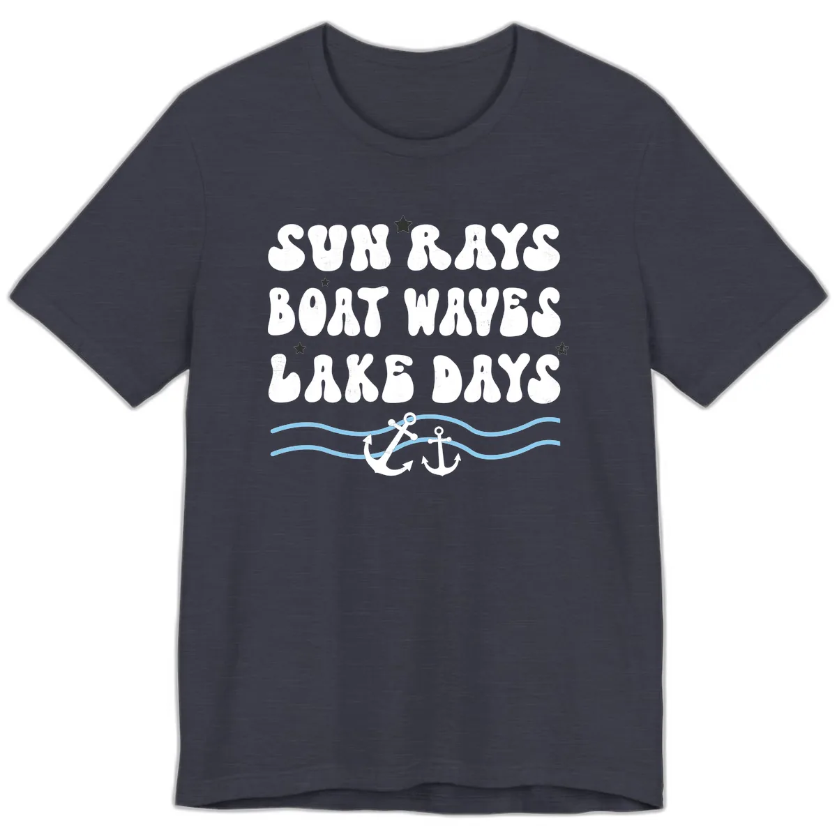 Sun Rays Boat Waves Lake Days Premium T-Shirt in Heather Midnight Navy