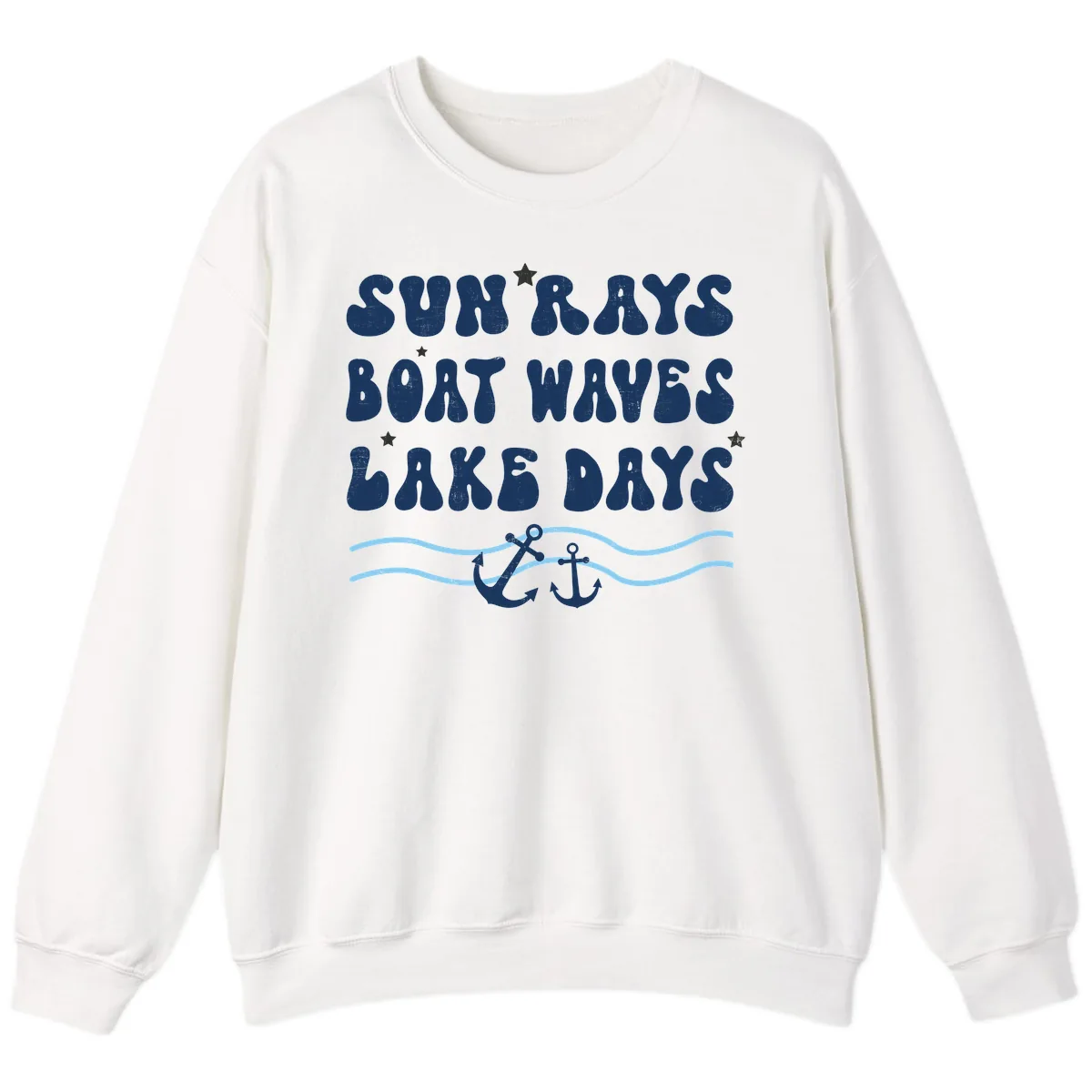 Sun Rays Boat Waves Lake Days Sweatshirt in White