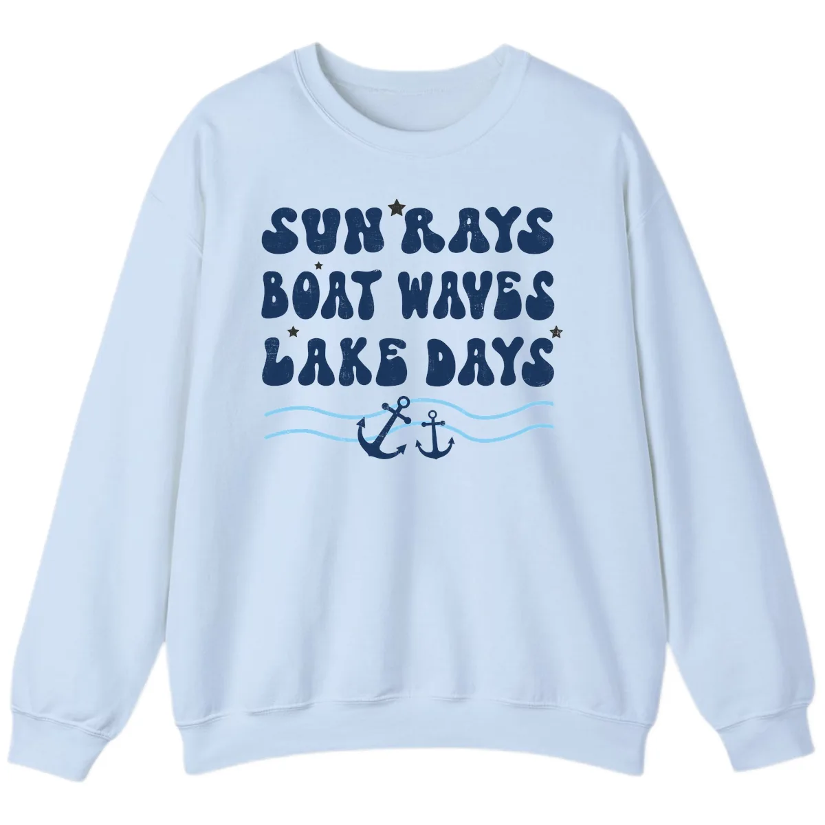 Sun Rays Boat Waves Lake Days Sweatshirt in Light Blue