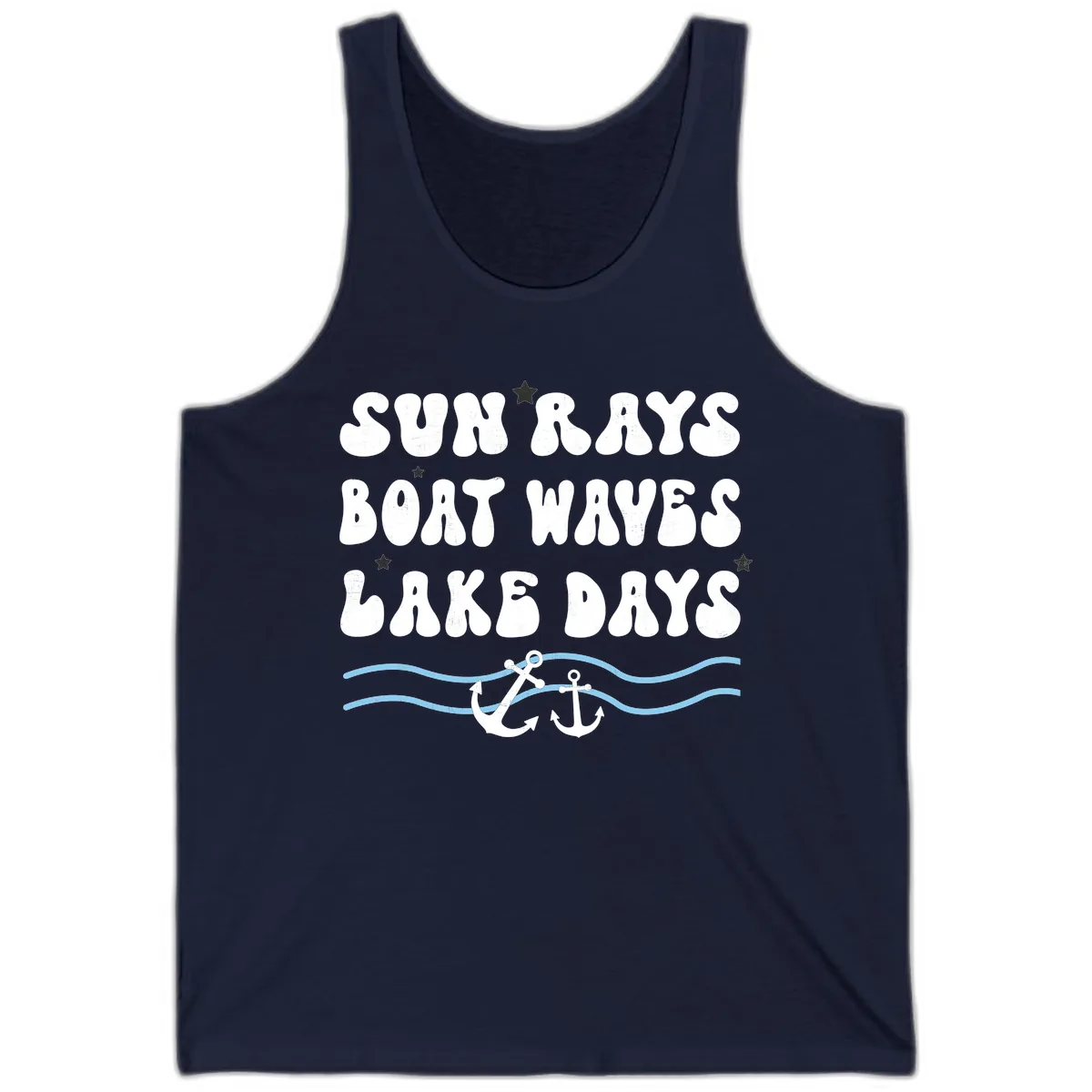 Sun Rays Boat Waves Lake Days Tank in Navy