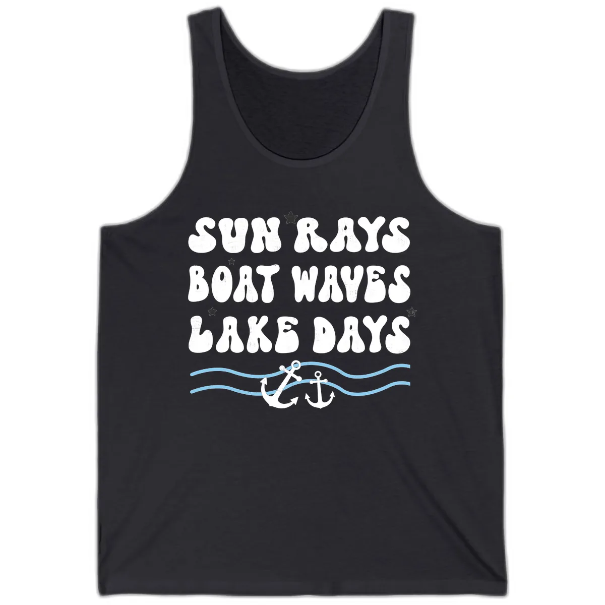 Sun Rays Boat Waves Lake Days Tank in Dark Grey