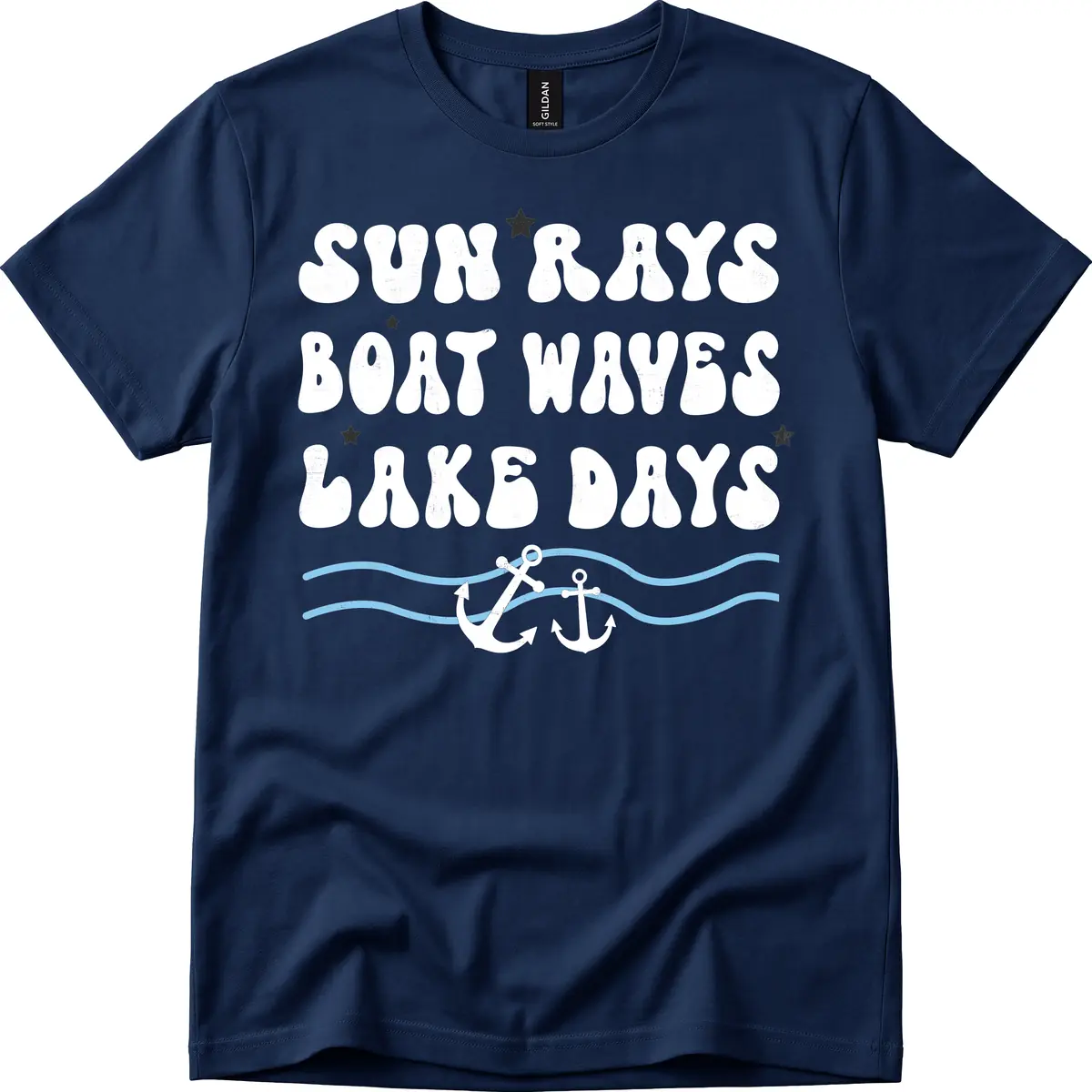 Sun Rays Boat Waves Lake Days T-Shirt in Navy
