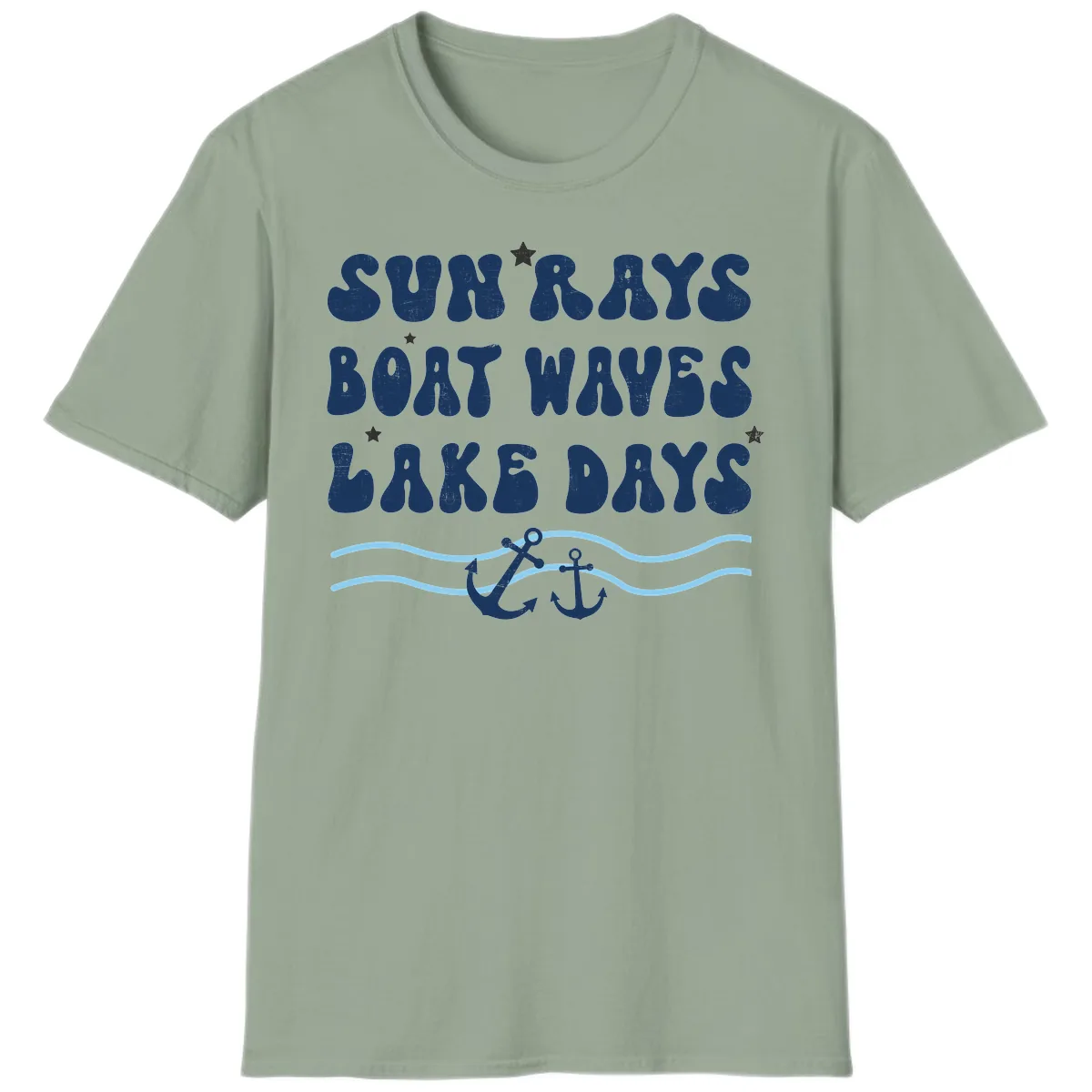 Sun Rays Boat Waves Lake Days T-Shirt in Sage