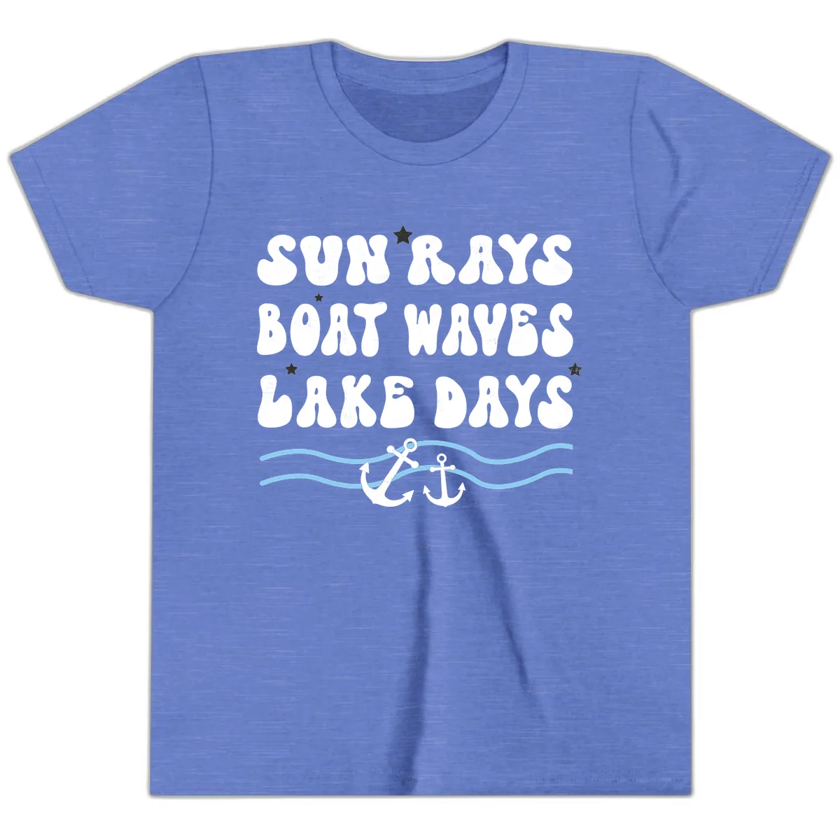 Sun Rays Boat Waves Lake Days Youth T-Shirt in Heather Columbia Blue