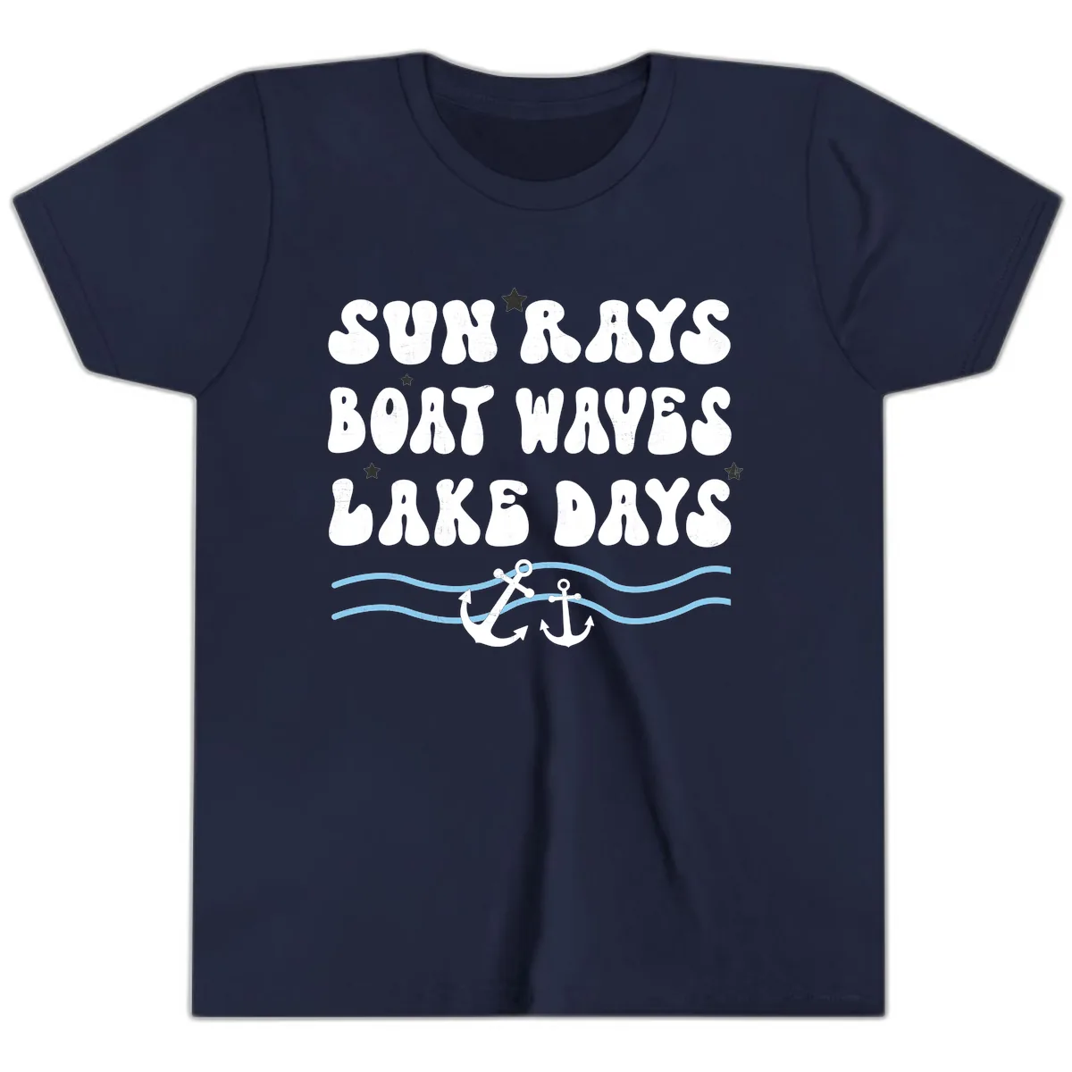 Sun Rays Boat Waves Lake Days Youth T-Shirt in Navy