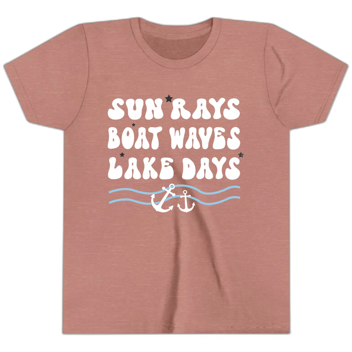 Sun Rays Boat Waves Lake Days Youth T-Shirt in Heather Mauve