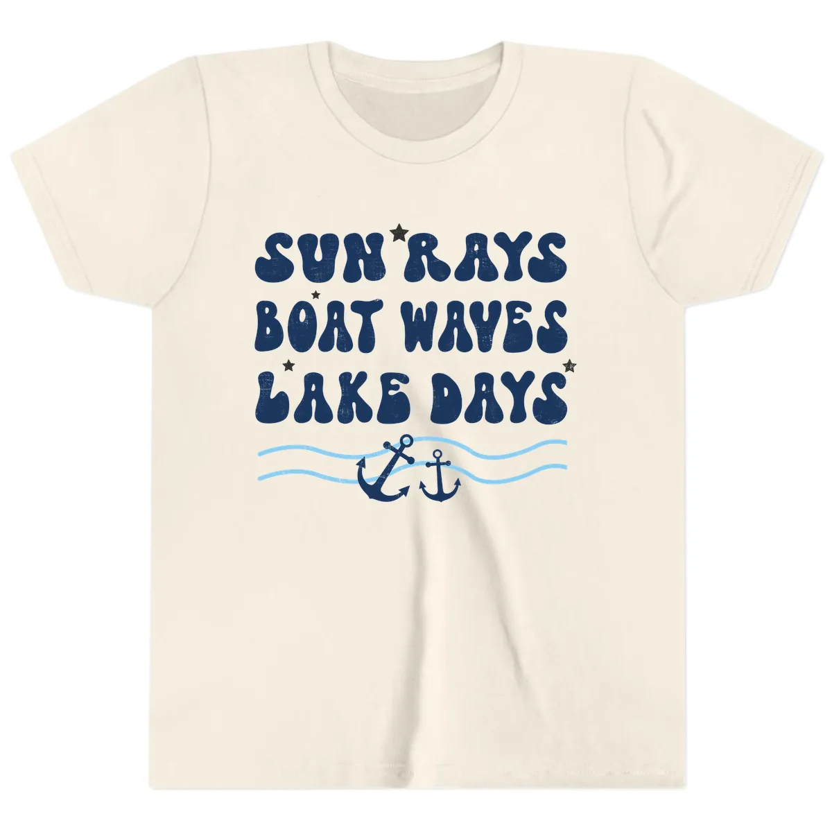 Sun Rays Boat Waves Lake Days Youth T-Shirt in Natural