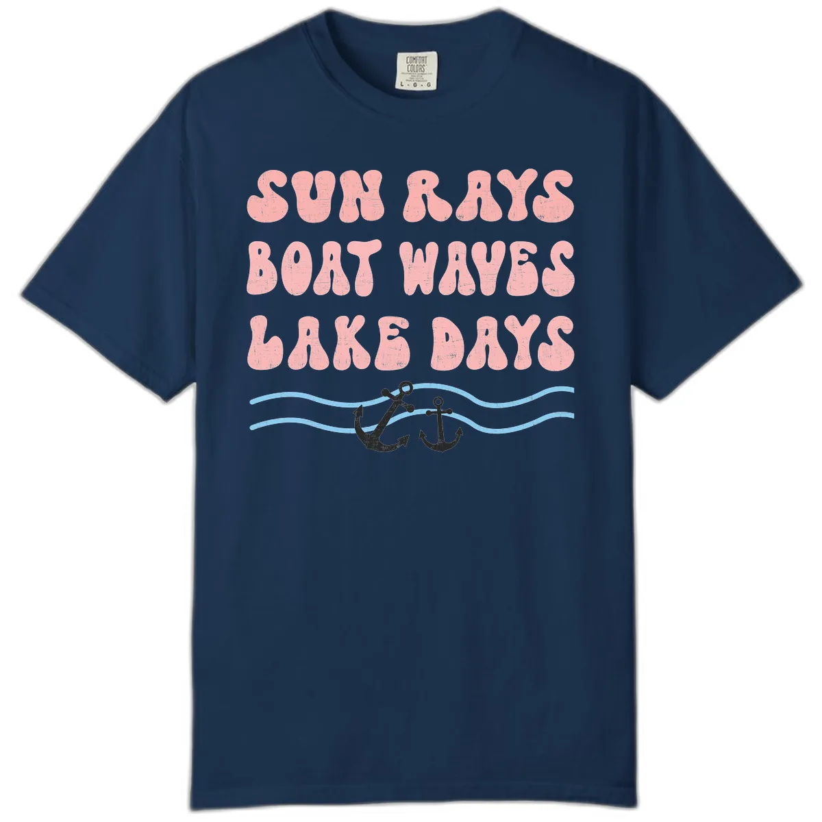 Lake Days Boat Waves Sun Rays Comfort Color in Navy