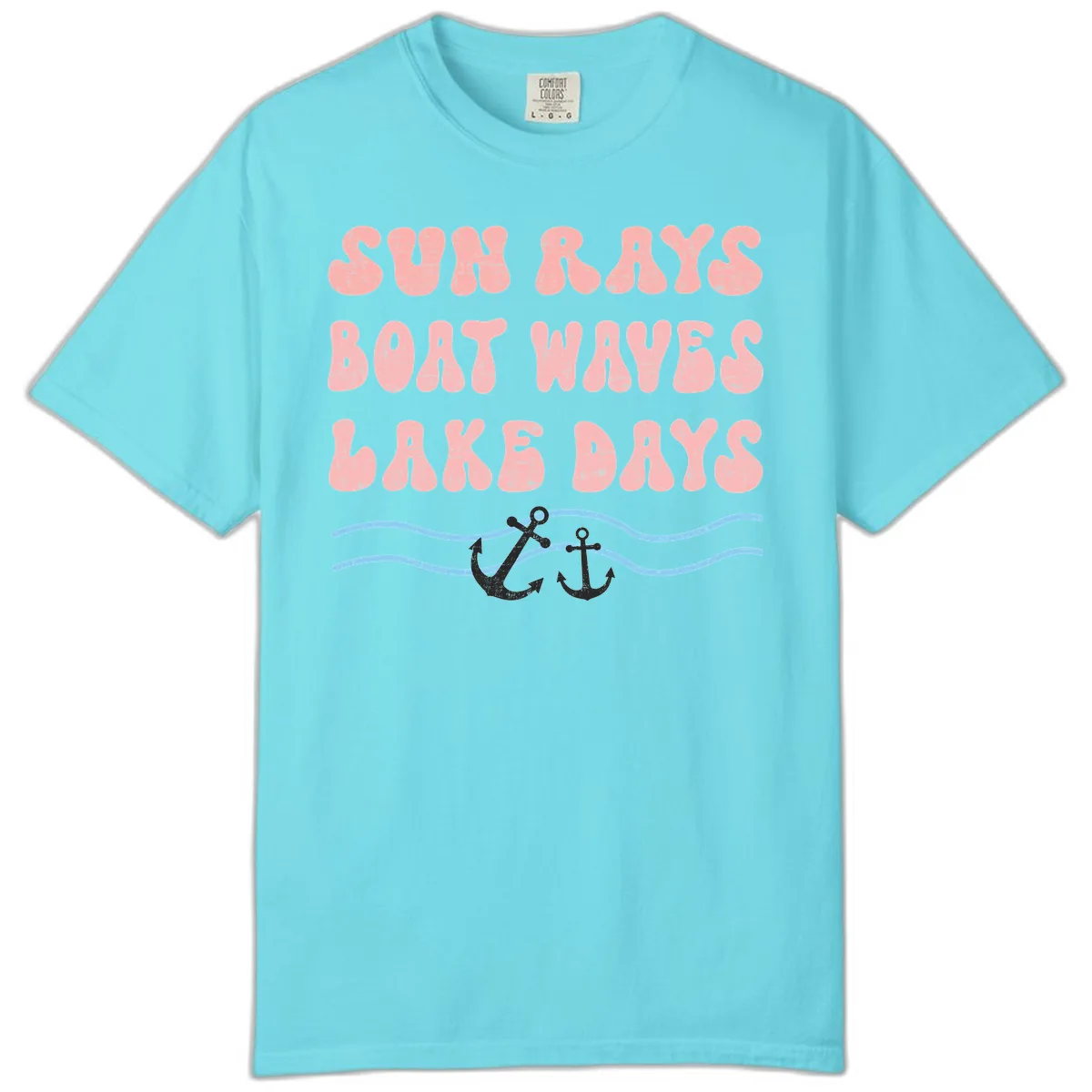 Lake Days Boat Waves Sun Rays Comfort Color in Lagoon Blue