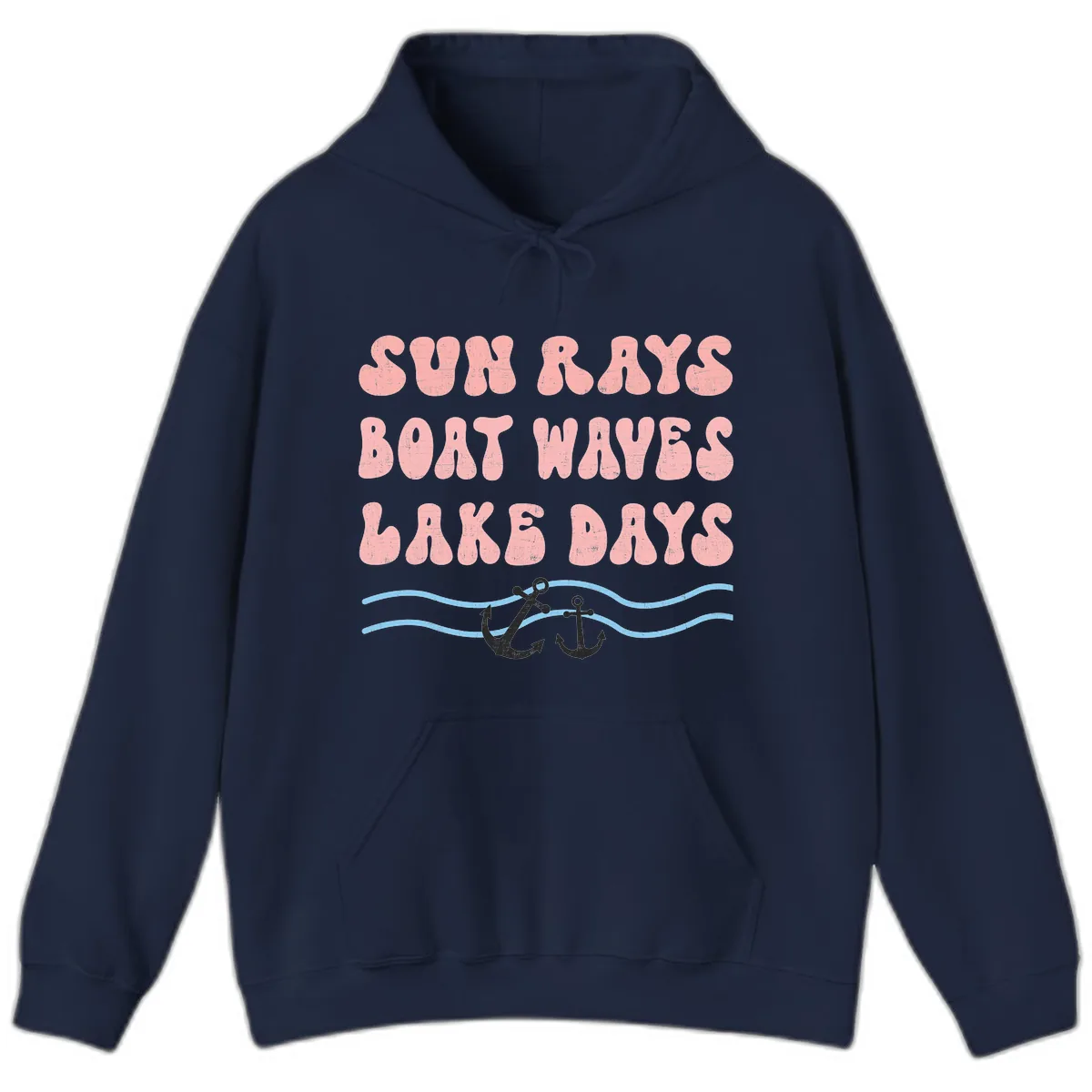 Lake Days Boat Waves Sun Rays Hoodie in Navy