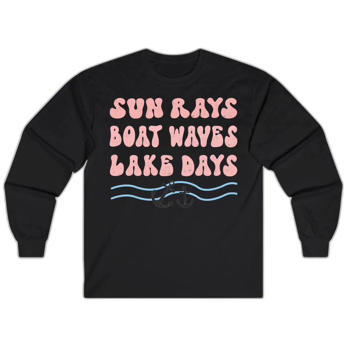 Lake Days Boat Waves Sun Rays Long Sleeve in Black