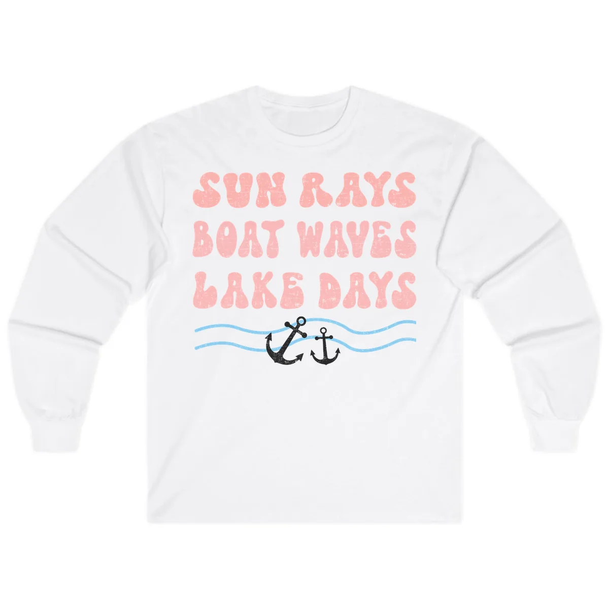 Lake Days Boat Waves Sun Rays Long Sleeve in White