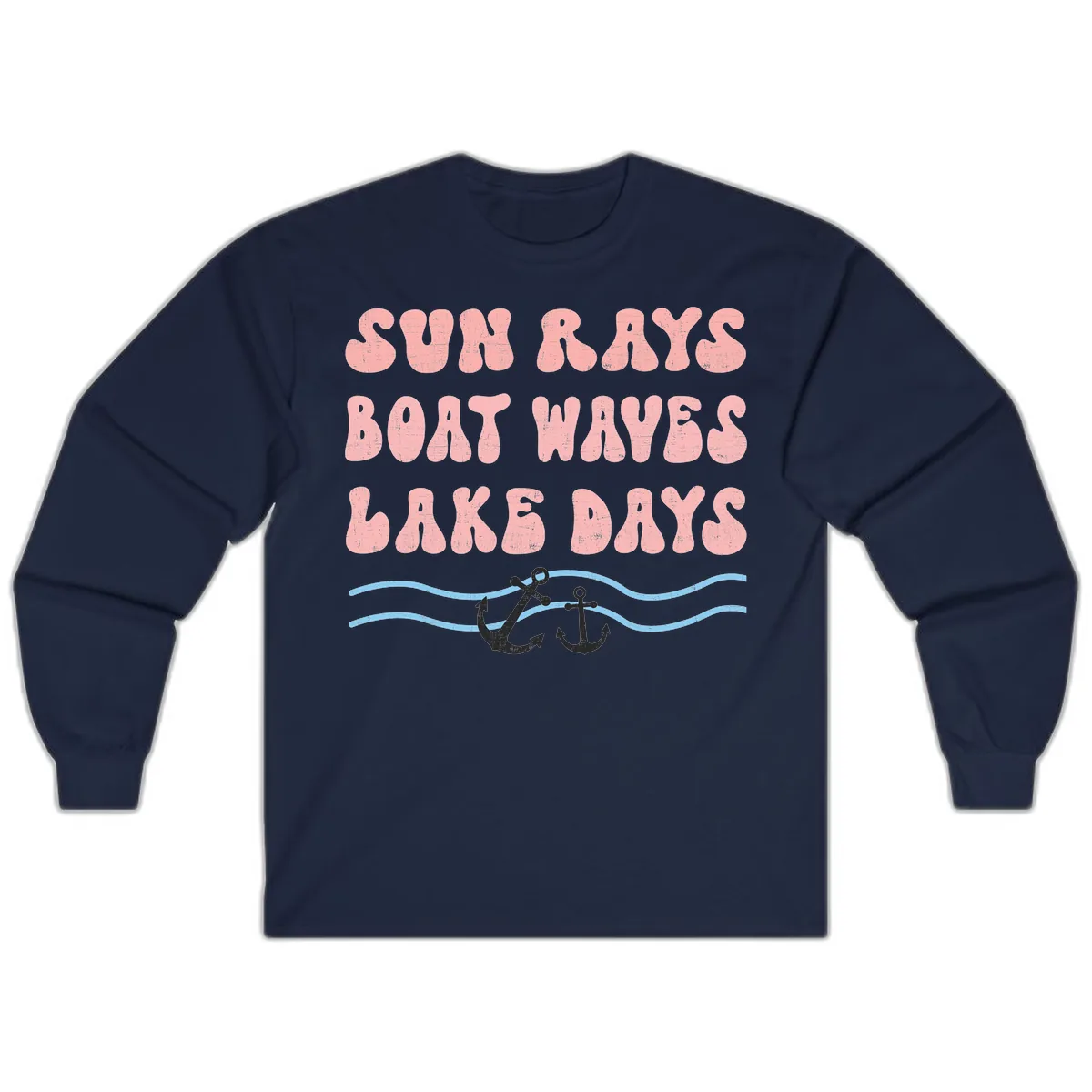 Lake Days Boat Waves Sun Rays Long Sleeve in Navy