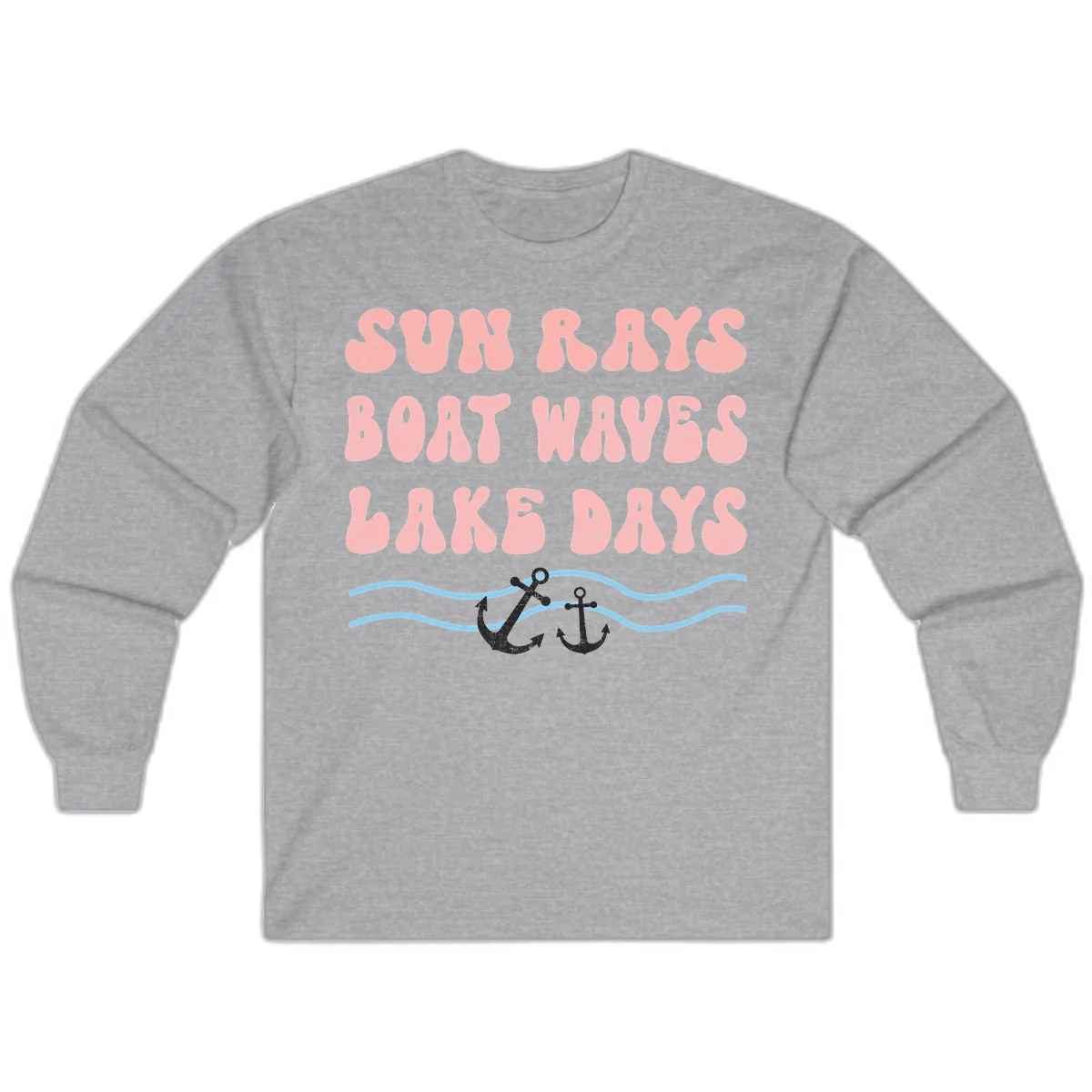 Lake Days Boat Waves Sun Rays Long Sleeve in Sport Grey
