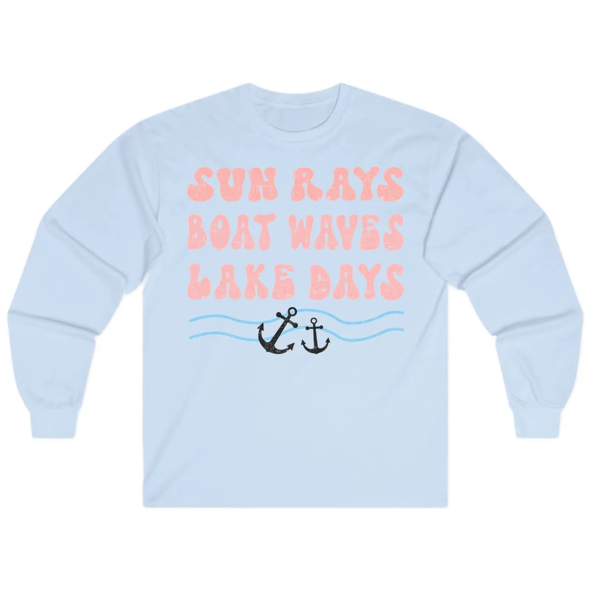 Lake Days Boat Waves Sun Rays Long Sleeve in Light Blue