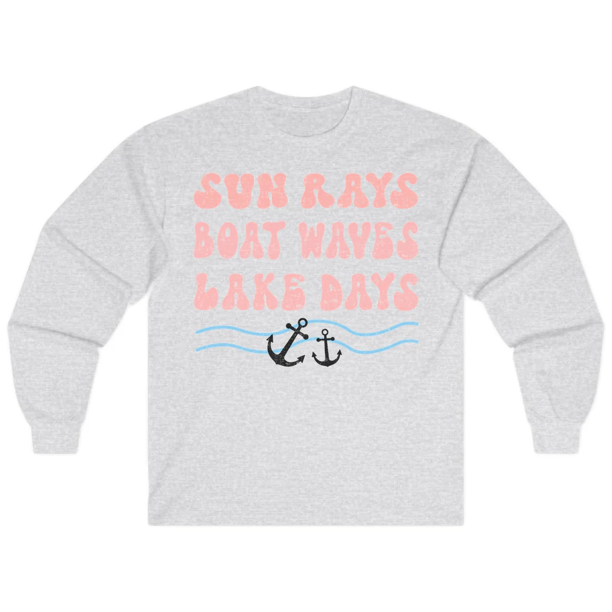 Lake Days Boat Waves Sun Rays Long Sleeve in Ash