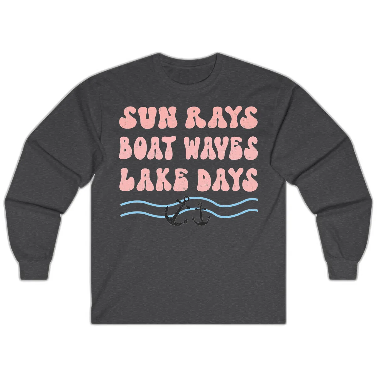 Lake Days Boat Waves Sun Rays Long Sleeve in Dark Heather