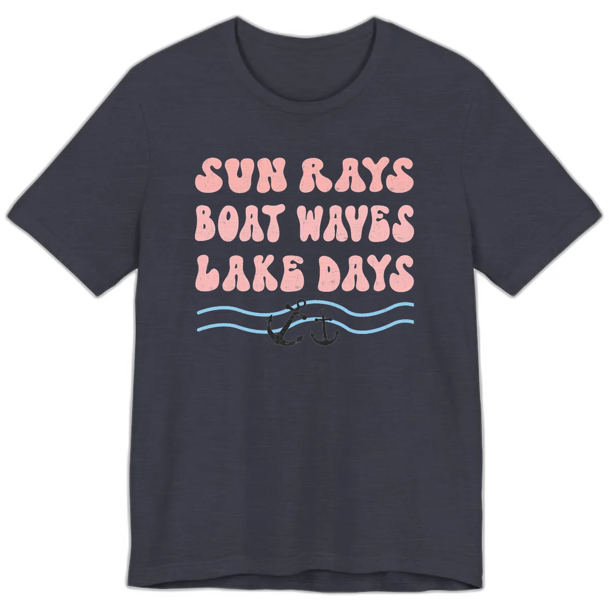 Lake Days Boat Waves Sun Rays Premium T-Shirt in Heather Midnight Navy