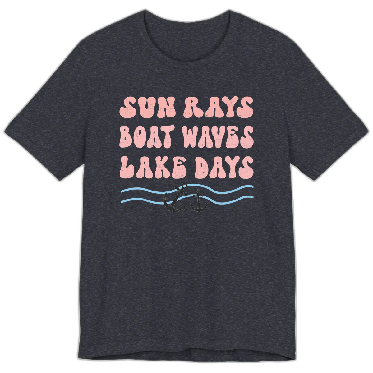 Lake Days Boat Waves Sun Rays Premium T-Shirt in Heather Navy