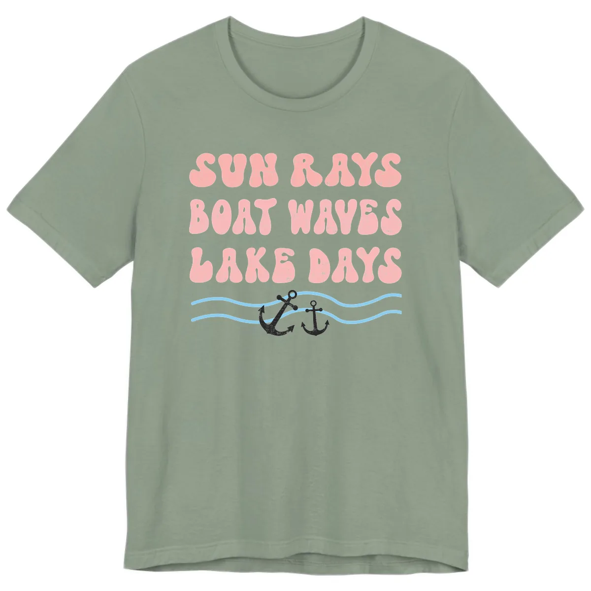 Lake Days Boat Waves Sun Rays Premium T-Shirt in Sage