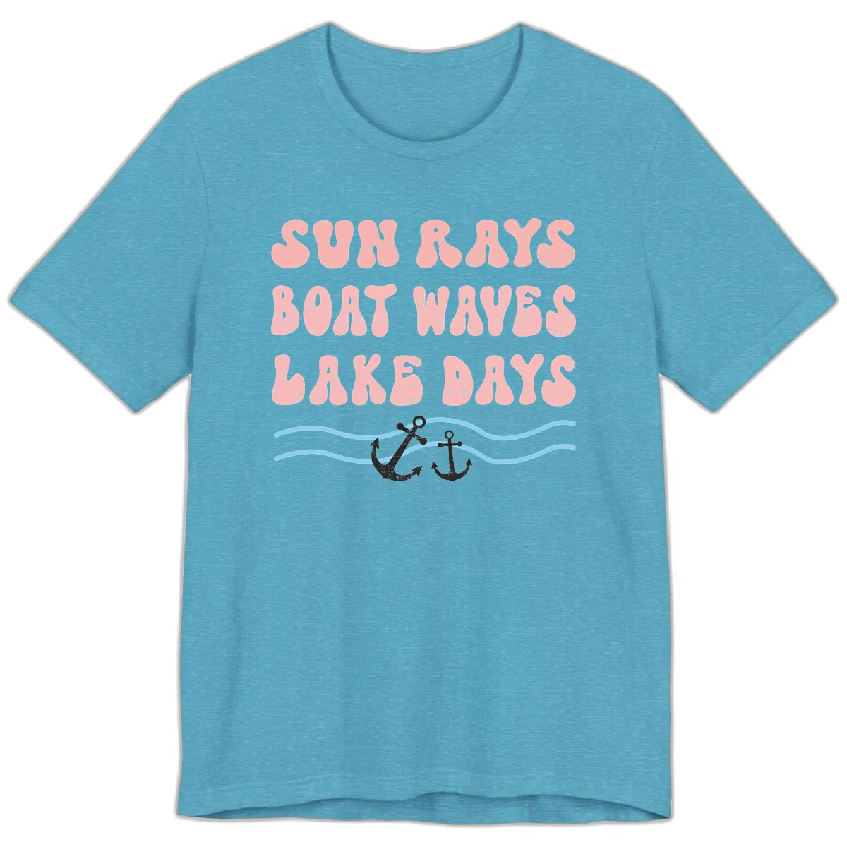 Lake Days Boat Waves Sun Rays Premium T-Shirt in Heather Aqua