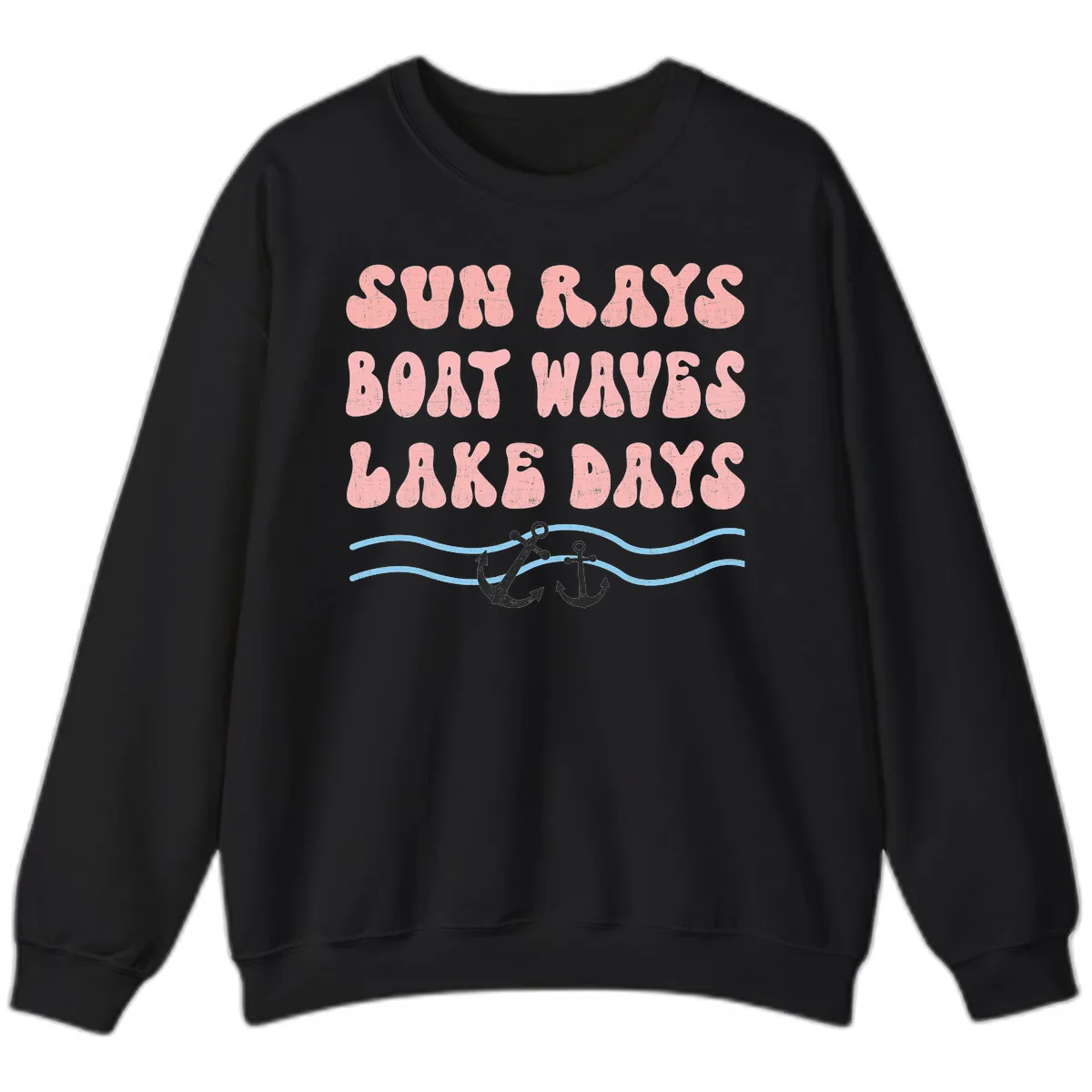 Lake Days Boat Waves Sun Rays Sweatshirt in Black