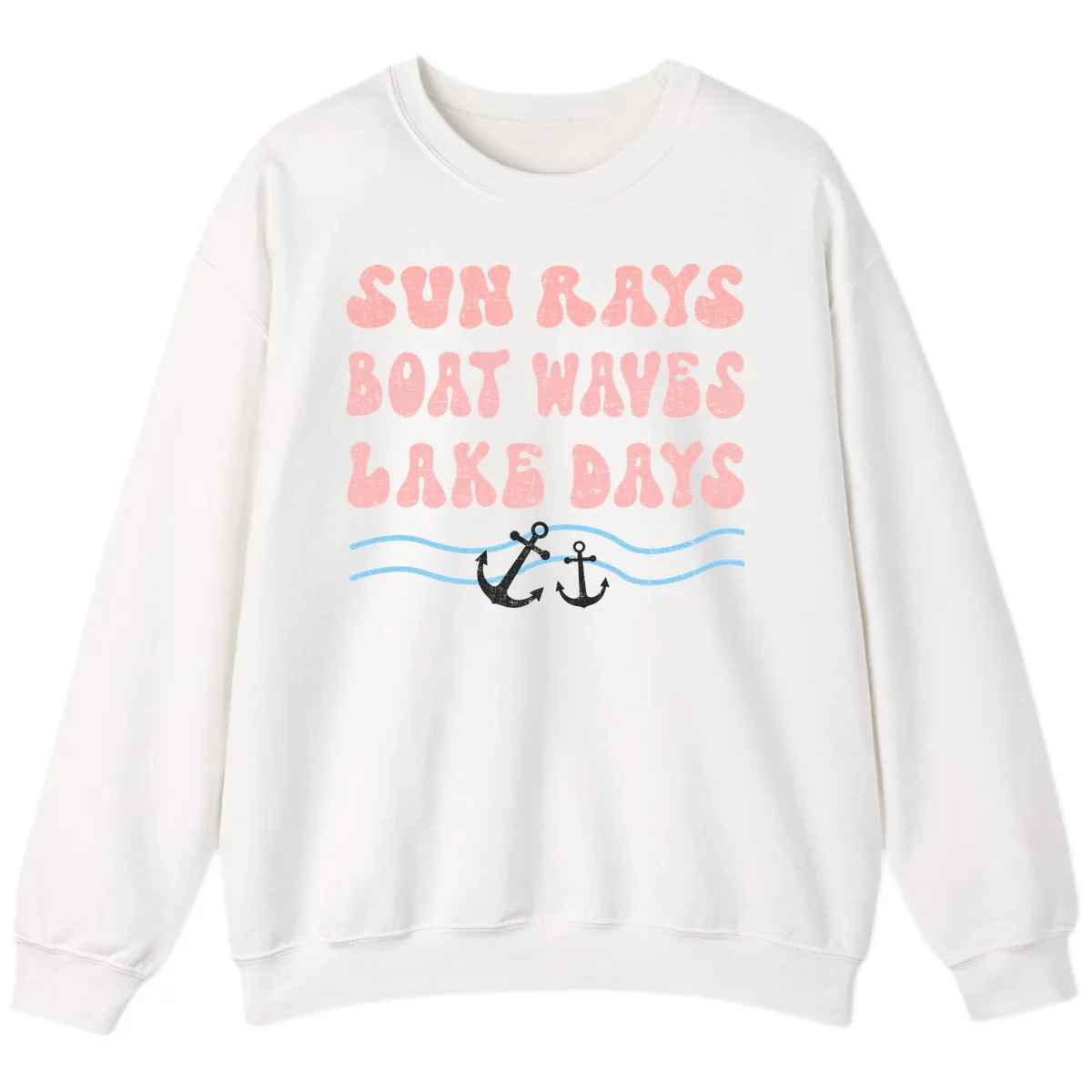 Lake Days Boat Waves Sun Rays Sweatshirt in White