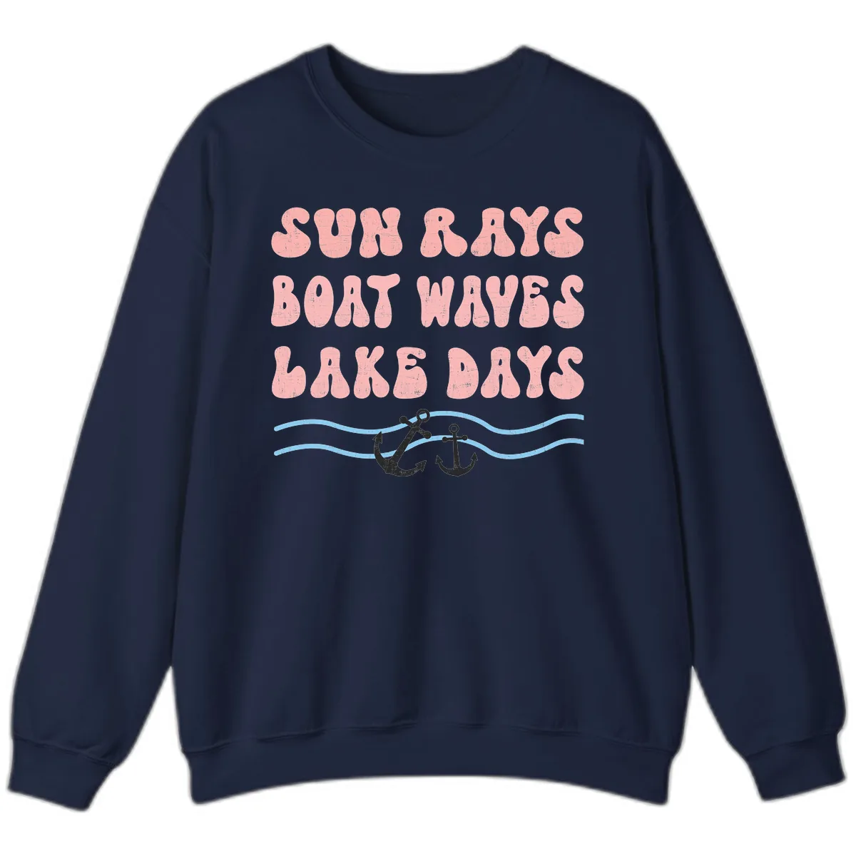 Lake Days Boat Waves Sun Rays Sweatshirt in Navy