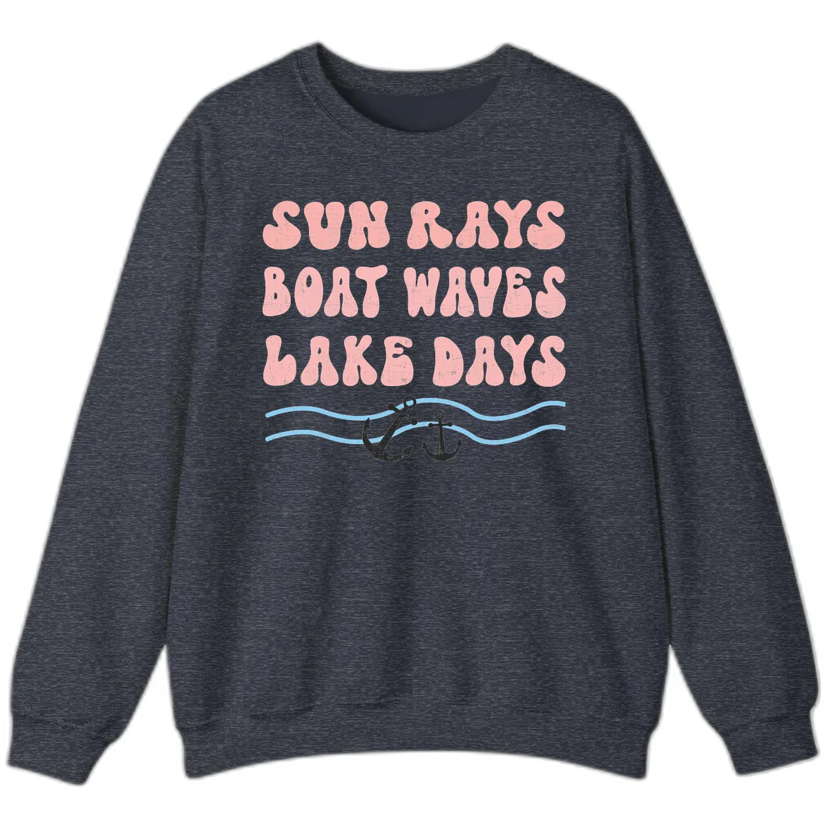 Lake Days Boat Waves Sun Rays Sweatshirt in Heather Sport Dark Navy
