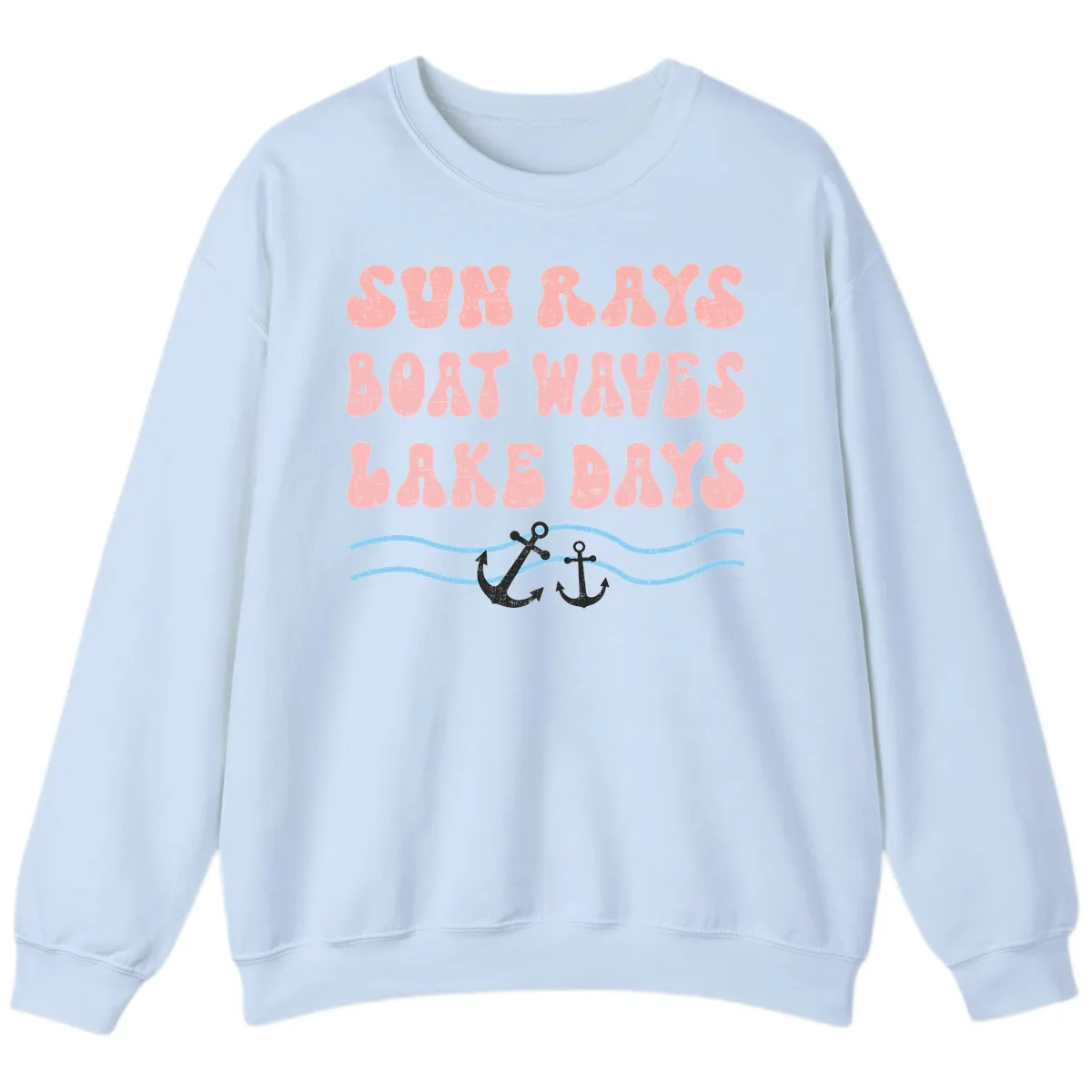 Lake Days Boat Waves Sun Rays Sweatshirt in Light Blue