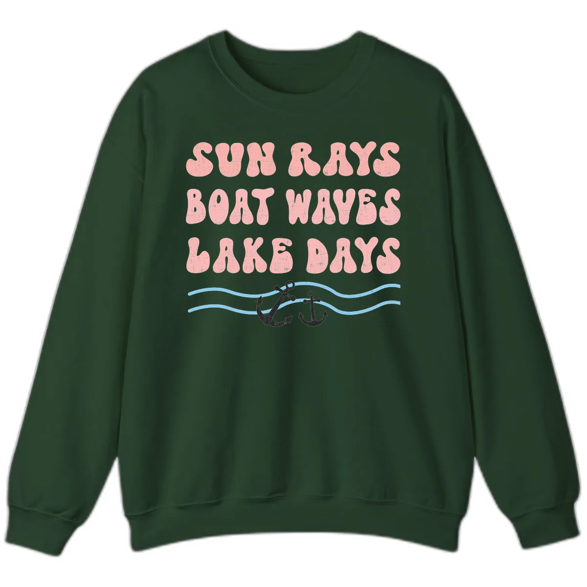 Lake Days Boat Waves Sun Rays Sweatshirt in Forest Green